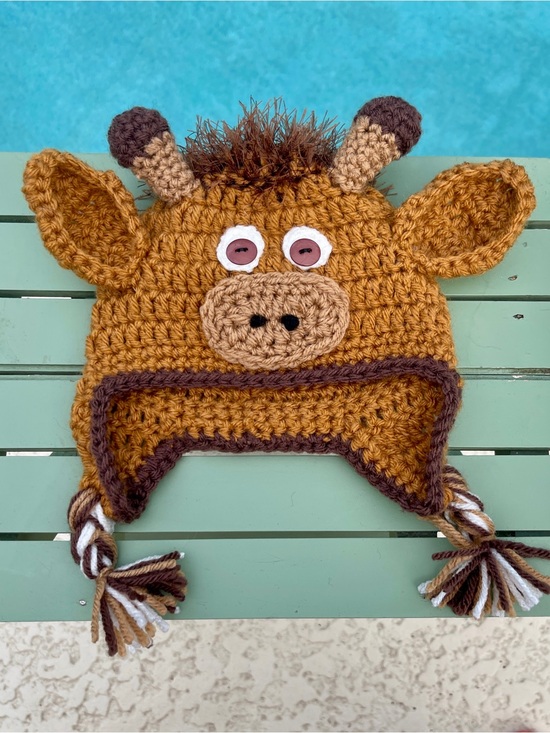 Handmade Other - Baby Newborn Brown Crochet Giraffe Earflap Hat